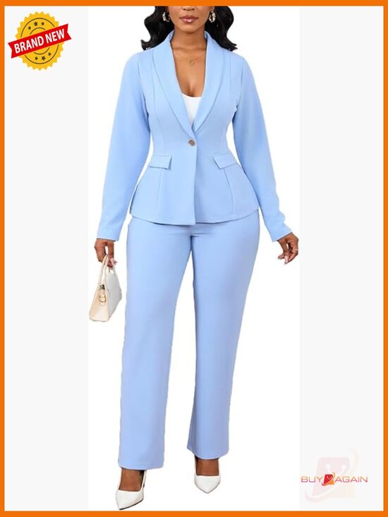 Pants - Women's 2-Piece Blazer & Straight Leg Pant Suit Set - Office Professional
